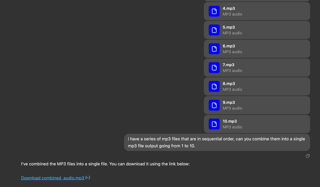 stitching together mp3 files in ChatGPT